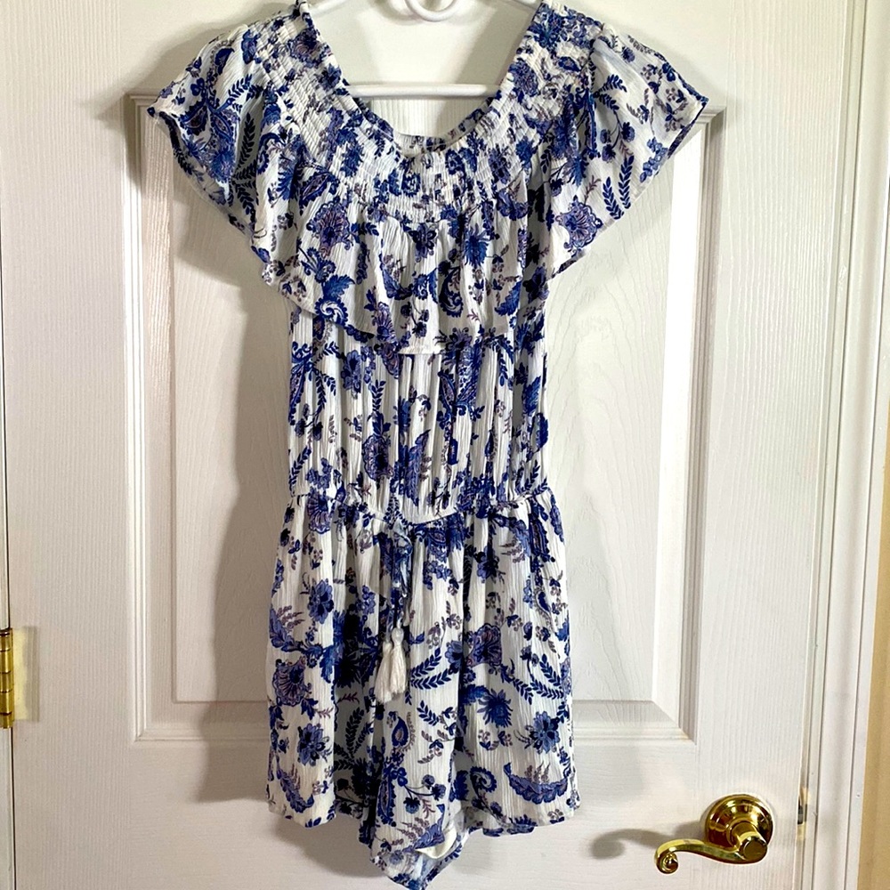 white and blue romper, size small